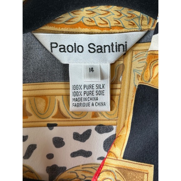 Paolo Santini 100% Pure Silk Vintage Abstract Print Button Up Shirt Womens 14 - Picture 4 of 7